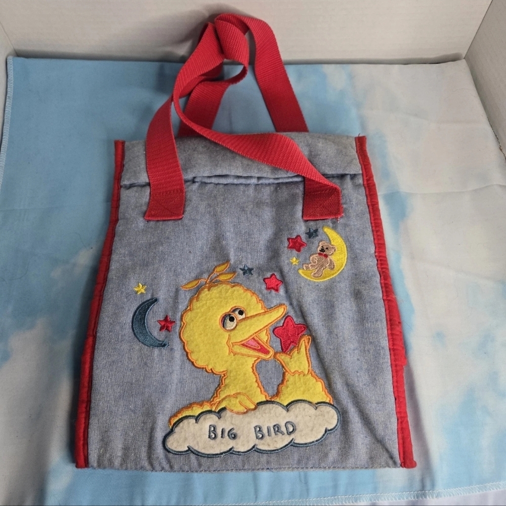Vintage Sesame Street Lunch Bag Big Bird Teddy Radar 90s 1990s Blue Moons Stars